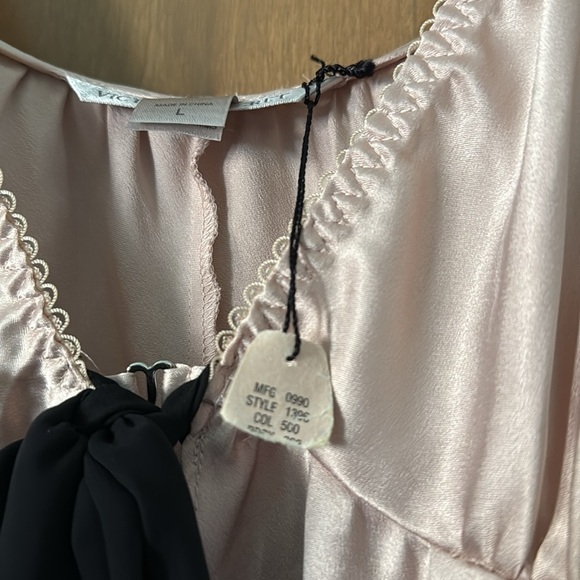 Victoria’s Secret Chemise lingerie slip dress Womens L black bow pink baby doll - Picture 6 of 7